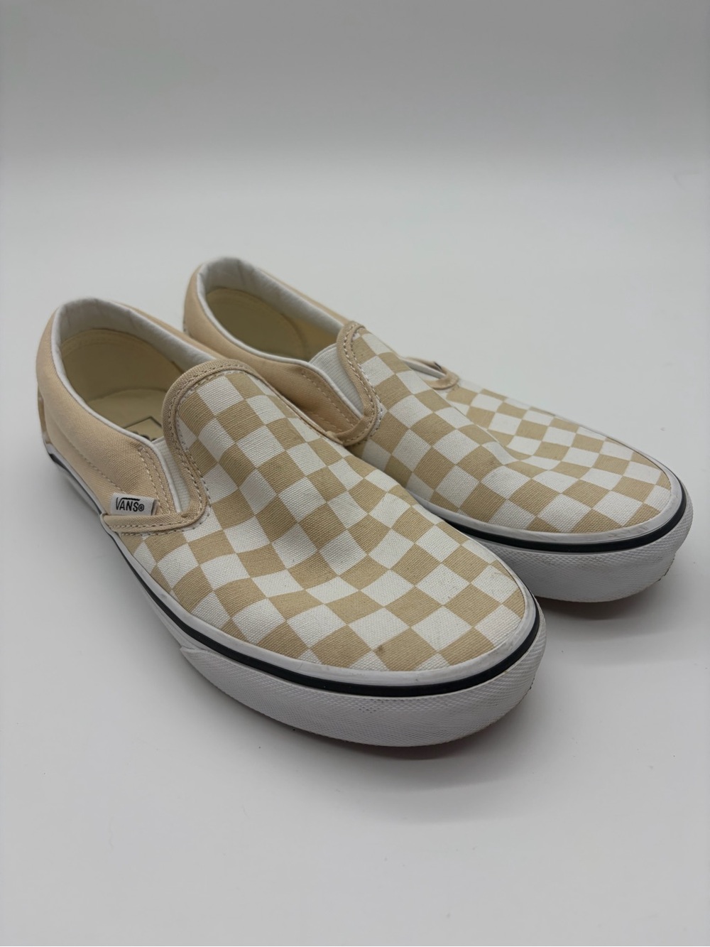 Vans Slip-On Checkerboard Sneakers in Cream and Tan Women’s Size 7
